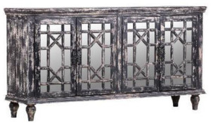 Casa Padrino Landhausstil Sideboard Vintage Schwarz 182 x 45 x H. 100 cm - Massivholz Schrank mit 4 verspiegelten Tren - Landhausstil Mbel