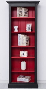 Casa Padrino Landhausstil Massivholz B�cherschrank Schwarz / Rot H. 210 cm - Landhausstil M�bel
