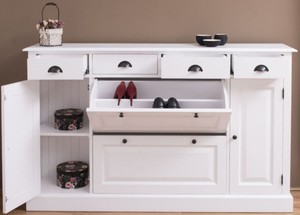 Casa Padrino Landhausstil Massivholz Schrank Wei 176 x 35 x H. 105 cm - Sideboard - Kommode - Schuhschrank - Dielenschrank - Landhausstil Mbel