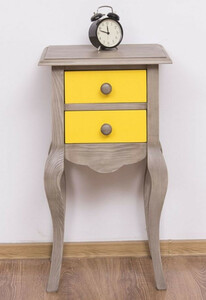 Casa Padrino Landhausstil Beistelltisch Hellgrau / Gelb 40 x 34 x H. 70 cm - Massivholz Nachttisch - Kleine Schlafzimmer Kommode mit 2 Schubladen - Landhausstil M�bel