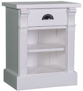 Casa Padrino Landhausstil Nachttisch mit Schublade und Regal Hellgrau 49 x 33 x H. 60 cm - Massivholz Nachtkommode - Nachtschrank - Landhausstil Schlafzimmerm�bel