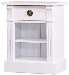 Casa Padrino Landhausstil Nachttisch mit Schublade und Regal Antik Wei� 49 x 33 x H. 60 cm - Massivholz Nachtkommode - Nachtschrank - Landhausstil Schlafzimmerm�bel
