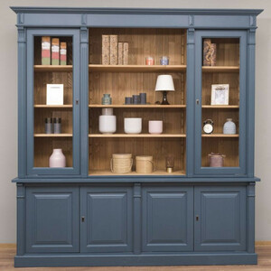 Casa Padrino Landhausstil Wohnzimmerschrank Blau / Naturfarben 223 x 51 x H. 228 cm - Massivholz Schrank - B�cherschrank - Regalschrank - Landhausstil M�bel