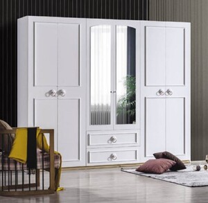 Casa Padrino Landhausstil Schlafzimmerschrank Wei� / Braun 251 x H. 217 cm