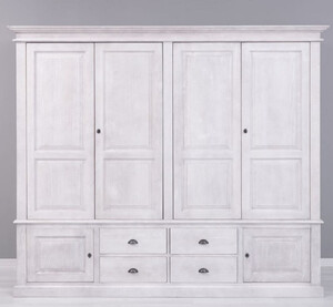 Casa Padrino Landhausstil Schlafzimmerschrank Hellgrau 232 x 59 x H. 197 cm - Massivholz Kleiderschrank mit 6 T�ren und 4 Schubladen - Massivholz Schlafzimmer M�bel im Landhausstil