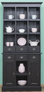 Casa Padrino Landhausstil Schrank Antik Schwarz 97 x 40 x H. 210 cm - Massivholz Regalschrank mit 2 T�ren und 6 Schubladen - M�bel im Landhausstil