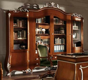 Casa Padrino Luxus Barock Schrank mit 4 Glast�ren Braun / Silber - Massivholz Regalschrank - B�cherschrank - Wohnzimmerschrank - B�roschrank - Barock M�bel - Luxus Qualit�t - Made in Italy