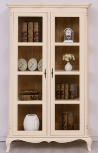 Casa Padrino Landhausstil Vitrine Creme / Braun 112 x 49 x H. 190 cm - Massivholz Schrank mit 2 Glast�ren - Massivholz M�bel - Landhausstil M�bel - Landhausstil Einrichtung