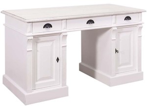 Casa Padrino Landhausstil Massivholz Schreibtisch mit 3 Schubladen und 2 T�ren Wei� 140 x 70 x H. 78 cm - Landhausstil B�rom�bel