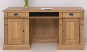 Casa Padrino Landhausstil Schreibtisch Naturfarben 160 x 70 x H. 78 cm - Massivholz B�rotisch mit 2 T�ren und 2 Schubladen - Massivholz M�bel - B�ro M�bel im Landhausstil - Landhausstil M�bel