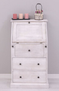 Casa Padrino Landhausstil Sekret�r Kommode Hellgrau 65 x 45 x H. 110 cm - Massivholz Schrank mit 5 Schubladen - Massivholz M�bel - Landhausstil M�bel