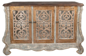 Casa Padrino Landhausstil Shabby Chic Sideboard mit 3 T�ren Grau / Beige / Gold / Braun 132 x 42 x H. 92 cm - Landhausstil M�bel - Shabby Chic M�bel - Landhausstil Einrichtung