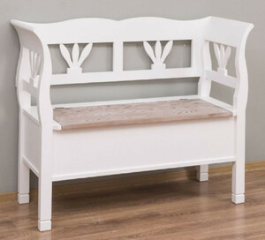 Casa Padrino Landhausstil Sitzbank Wei / Naturfarben 117 x 48 x H. 92 cm - Massivholz Bank mit Stauraum - Massivholz Mbel - Landhausstil Mbel - Landhausstil Einrichtung