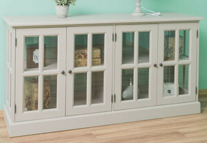 Casa Padrino Landhausstil Massivholz Sideboard Grau 175 x 53 x H. 90 cm - Landhausstil Massivholz Schrank mit 4 T�ren - Landhausstil M�bel - Landhausstil Einrichtung - Massivholz M�bel