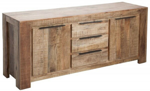 Casa Padrino Landhausstil Sideboard Naturfarben 175 x 50 x H. 76 cm - Massivholz Schrank mit 2 T�ren und 3 Schubladen - Wohnzimmer M�bel