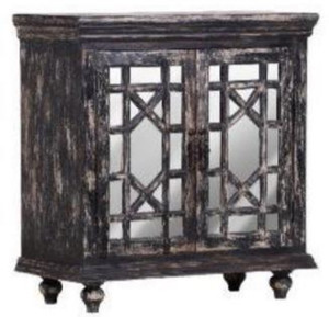 Casa Padrino Landhausstil Schrank Vintage Schwarz 90 x 43 x H. 100 cm - Massivholz Schrank mit 2 verspiegelten T�ren - Landhausstil M�bel