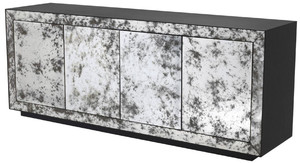 Casa Padrino Luxus Sideboard Anthrazitgrau / Antikes Spiegelglas 200 x 49,5 x H. 79 cm - Massivholz Schrank mit 4 verspiegelten T�ren - Luxus Qualit�t