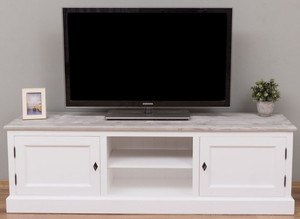 Casa Padrino Landhausstil TV Schrank Wei� / Grau 180 x 46 x H. 56 cm - Massivholz Fernsehschrank mit 2 T�ren - Landhausstil Wohnzimmer M�bel