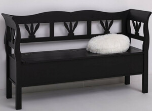 Casa Padrino Landhausstil Sitzbank Schwarz 163 x 48 x H. 92 cm - Massivholz Bank mit Stauraum - Massivholz Mbel - Landhausstil Mbel - Landhausstil Einrichtung