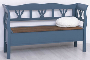 Casa Padrino Landhausstil Sitzbank Blau / Dunkelbraun 163 x 48 x H. 92 cm - Massivholz Bank mit Stauraum - Massivholz Mbel - Landhausstil Mbel - Landhausstil Einrichtung