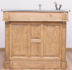 Casa Padrino Landhausstil Theke Naturfarben / Silber 120 x 65 x H. 107 cm - Massivholz Thekentisch mit verzinkter Tischplatte - Barm�bel im Landhausstil