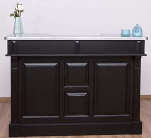 Casa Padrino Landhausstil Theke Schwarz / Silber 150 x 65 x H. 107 cm - Massivholz Thekentisch mit verzinkter Tischplatte - Barm�bel im Landhausstil