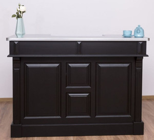 Casa Padrino Landhausstil Theke Schwarz / Silber 160 x 65 x H. 107 cm - Massivholz Thekentisch mit verzinkter Tischplatte - Barm�bel im Landhausstil