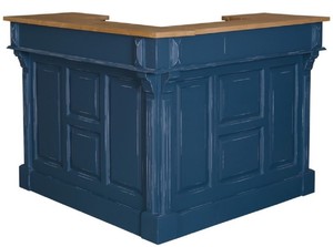 Casa Padrino Landhausstil Theke Antik Dunkelblau / Naturfarben 140 x 140 x H. 107 cm - Thekentisch mit 2 Schubladen - Landhausstil M�bel