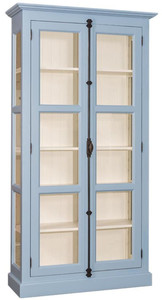 Casa Padrino Landhausstil Vitrine Hellblau / Cremefarben 109 x 40 x H. 210 cm - Massivholz Schrank mit 2 Glastren - Vitrinenschrank - Landhausstil Mbel