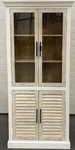 Casa Padrino Landhausstil Vitrine Wei� / Naturfarben 92 x 46 x H. 198 cm - Vitrinenschrank mit 2 Glast�ren und 2 Lamellent�ren