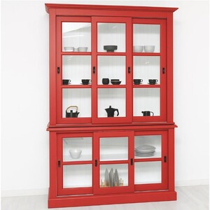 Casa Padrino Landhausstil Vitrine mit 6 Schiebet�ren Rot / Wei� 151 x 47 x H. 220 cm
