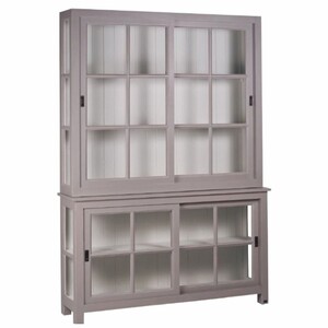 Casa Padrino Landhausstil Vitrine mit 4 Schiebet�ren Grau / Hellgrau 150 x 40 x H. 220 cm