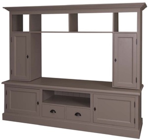 Casa Padrino Landhausstil Fernsehschrank Oliv 207 x 46 x H. 166 cm - Massivholz TV Schrank - Wohnzimmerschrank - Landhausstil Wohnzimmermbel