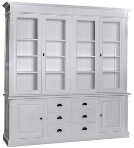 Casa Padrino Landhausstil Wohnzimmerschrank Hellgrau 223 x 51 x H. 240 cm - B�cherschrank mit 6 T�ren und 6 Schubladen - Massivholz Schrank - Landhausstil M�bel