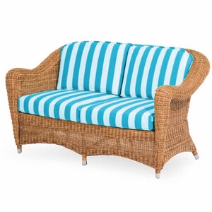 Casa Padrino Luxus Rattan 2er Sofa Honigfarben / Wei� / Blau 140 cm - Rattan M�bel