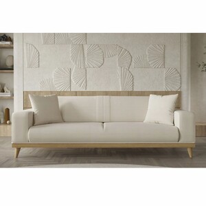 Casa Padrino Luxus 3er Sofa mit verstellbaren Rckenlehnen Creme / Naturfarben 224 cm - Luxus Interior