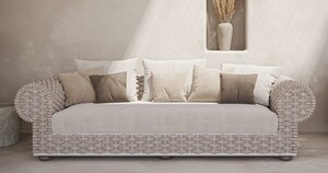Casa Padrino Luxus 3er Gartensofa Creme / Beige / Wei� / Braun 258 cm