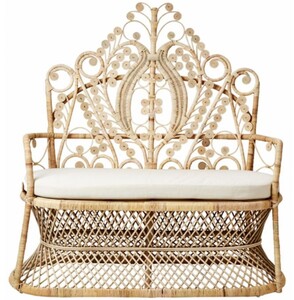 Casa Padrino Vintage Rattan Gartensofa Naturfarben / Creme 180 cm