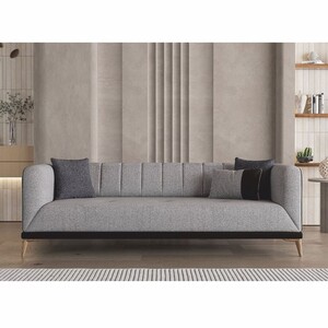 Casa Padrino Luxus Schlafsofa mit verstellbarer Rckenlehne Grau / Schwarz / Naturfarben 229 cm