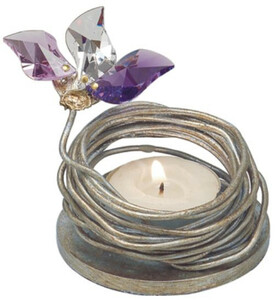 Casa Padrino Luxus Teelichthalter mit Swarovski Kristallglas Silber / Mehrfarbig  7 x H. 5 cm - Luxus Wohnzimmer Deko Accessoires