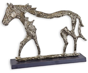 Casa Padrino Luxus Aluminium Deko Skulptur Pferd Silber / Grau 58,7 x 11,5 x H. 43,2 cm - Aluminium Deko Figur mit Holzsockel - Wohnzimmer Deko - Schreibtisch Deko