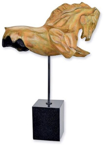 Casa Padrino Luxus Aluminium Deko Skulptur Pferde Torso Beige / Schwarz 35,2 x 9,9 x H. 49,7 cm - Aluminium Deko Figur mit Marmorsockel - Wohnzimmer Deko - Schreibtisch Deko