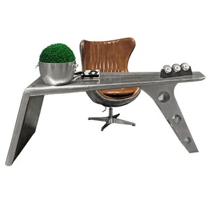 Casa Padrino Luxus Aluminium Schreibtisch Silber 234 x 80 x H. 78 cm - Flugzeug Flieger B�rom�bel