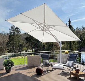 Casa Padrino Luxus Ampelschirm Wei� - Runder Freiarm Sonnenschirm mit 360 Grad Drehfu� - Durchmesser 350 cm
