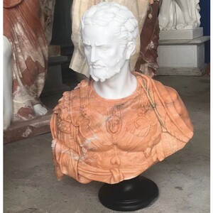 Casa Padrino Luxus Antik Stil Marmor B�ste R�mer Wei� / Orange / Schwarz H. 80 cm