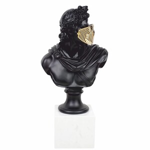 Casa Padrino Barock Deko B�ste R�mer mit Maske Schwarz / Gold / Wei� H. 63 cm