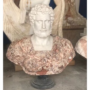 Casa Padrino Luxus Antik Stil Marmor B�ste R�mer Wei� / Rot / Beige / Schwarz H. 80 cm