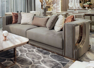 Casa Padrino Luxus Sofa Grau / Kupfer 230 x 96 x H. 72 cm - Wohnzimmer Sofa - Hotel Sofa - Wohnzimmer Mbel - Hotel Mbel - Luxus Mbel - Wohnzimmer Einrichtung - Luxus Einrichtung