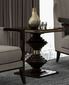 Casa Padrino Luxus Art Deco Beistelltisch Dunkelbraun Hochglanz / Gold - Edler Massivholz Tisch - Art Deco Wohnzimmer Mbel - Luxus Qualitt