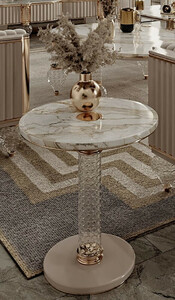 Casa Padrino Luxus Art Deco Beistelltisch Wei / Grau / Gold  43 x H. 61 cm - Runder Tisch mit edler Kunstmarmor Tischplatte - Art Deco Wohnzimmer Mbel - Luxus Wohnzimmer Mbel